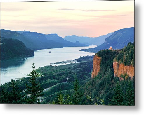Sunset Metal Print featuring the photograph Columbia River With Vista House by Mary Jo Allen