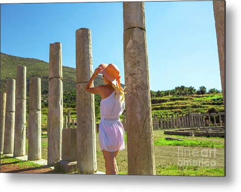 Greece Metal Print featuring the photograph columns of Ancient Messene by Benny Marty