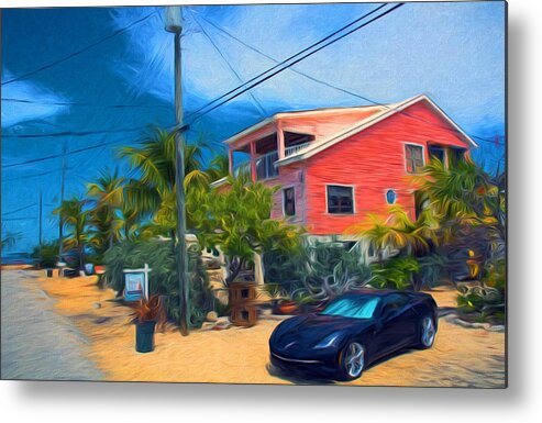 Conchkey Metal Print featuring the photograph Conch Key Pink Two Story Home by Ginger Wakem