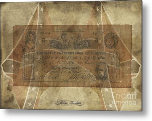 Confederate Metal Print featuring the digital art Confederate Cotton Planters Loan$5 Note by Melissa Messick