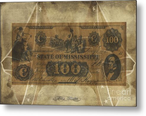 Photoshop Metal Print featuring the digital art Confederate Mississippi $100 Note by Melissa Messick