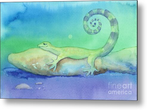 Lizard Metal Print featuring the painting Cool Night Warm Rock by Amy Kirkpatrick