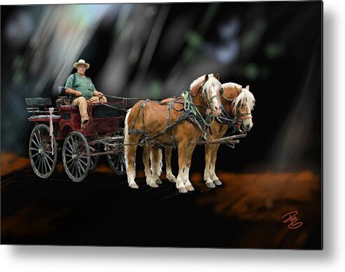 Animal Metal Print featuring the digital art Country road horse and wagon by Debra Baldwin