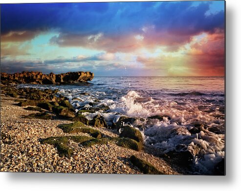 Clouds Metal Print featuring the photograph Crashing Waves at Low Tide by Debra and Dave Vanderlaan