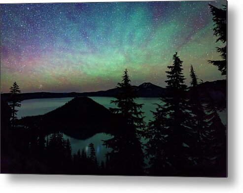 Night Metal Print featuring the photograph Crater Lake Airglow by Cat Connor