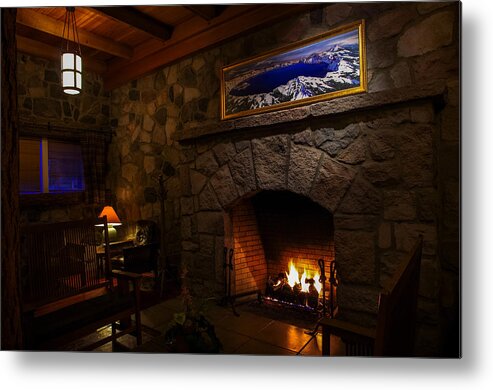 100 Years Metal Print featuring the photograph Crater Lake Lodge Fireside Relaxation by Scott McGuire