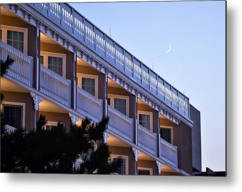 Boardwalk Plaza Metal Print featuring the photograph Crescent Moon Over the Boardwalk Plaza Hotel by Kim Bemis