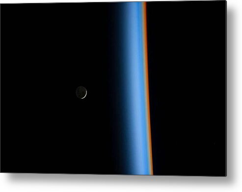 Globe Metal Print featuring the painting Crescent Moon Rising and Earth's Atmosphere by nasa by Celestial Images
