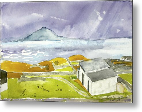  Metal Print featuring the painting Croagh Patrick and Purple Sky by Kathleen Barnes