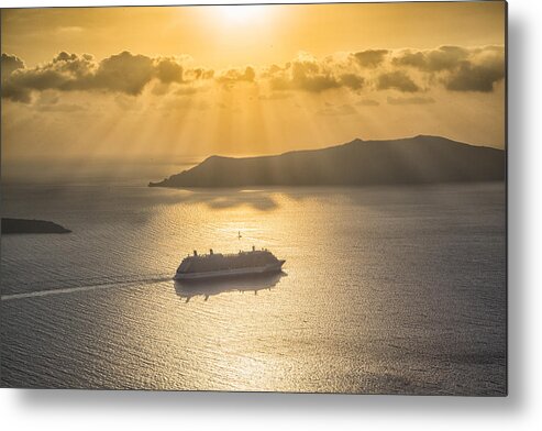 Aegean Sea Metal Print featuring the tapestry - textile Cruise Ship in Greece by Kathy Adams Clark