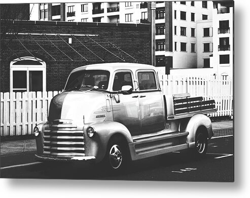 Terry D Photography Metal Print featuring the photograph Custom Chevy Asbury Park NJ Black and White by Terry DeLuco