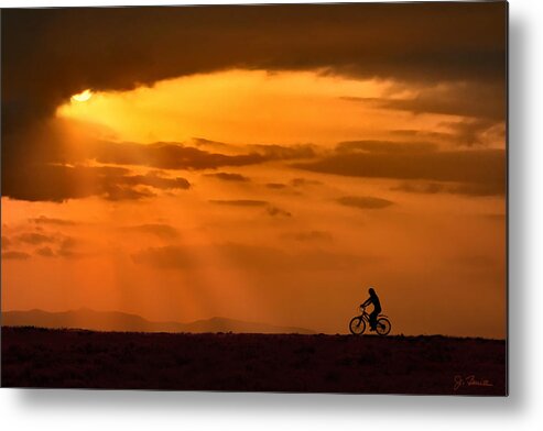 Sun Metal Print featuring the photograph Cycling Into Sunrays by Joe Bonita