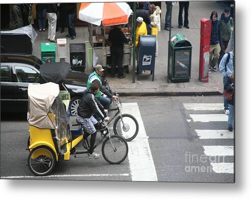 Times Square Metal Print featuring the photograph Cyclo Rickshaw Bicycles New York by Chuck Kuhn