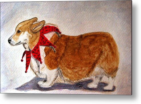 Corgi Metal Print featuring the painting Dashing Through The Snow Surely You Jest by Angela Davies