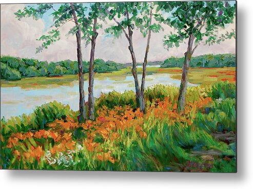 Summer Lilies Metal Print featuring the painting Daylilies At Whalebone Creek by Barbara Hageman