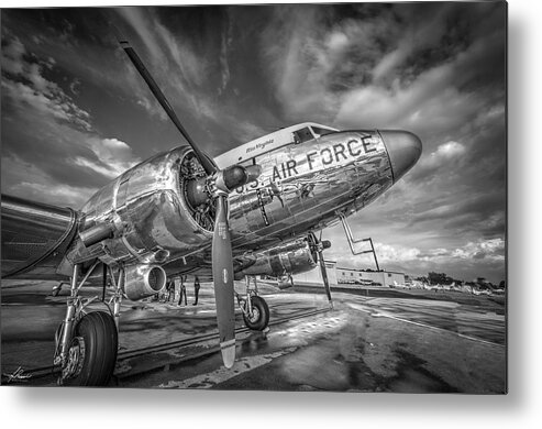 Black And White Metal Print featuring the photograph DC3 Miss Virginia in Black and White by Phil And Karen Rispin