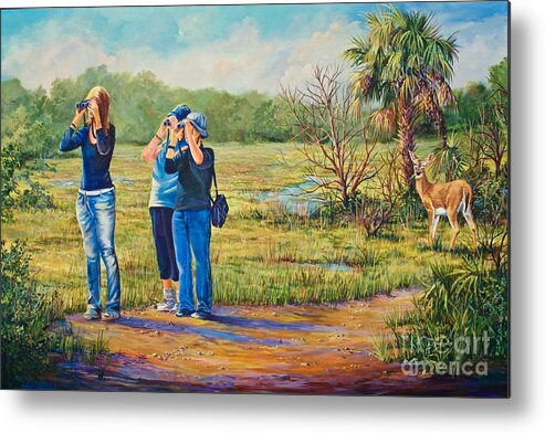 Outdoors Metal Print featuring the painting Deer Watching by AnnaJo Vahle