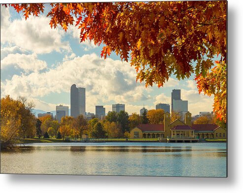 Denver Metal Print featuring the photograph Denver Skyline Fall Foliage View by James BO Insogna