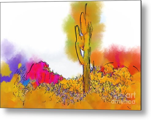 Desert Metal Print featuring the digital art Desert Saguaro In Subtle Abstract by Kirt Tisdale