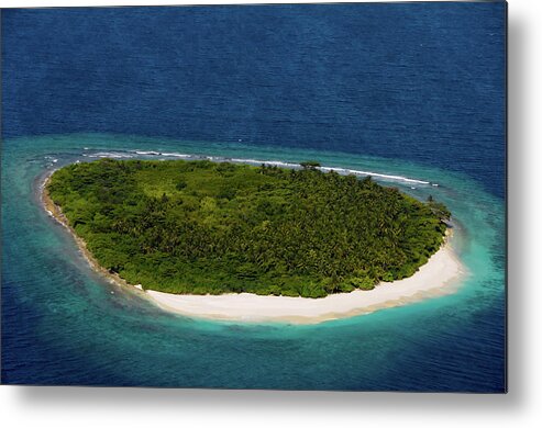 Jenny Rainbow Fine Art Photography Metal Print featuring the photograph Deserted Island in Blue Ocean. Maldives by Jenny Rainbow