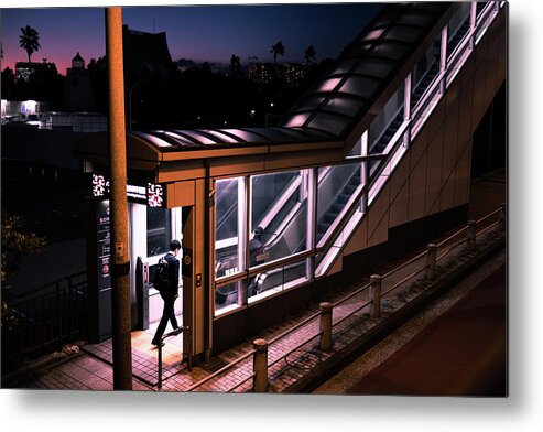 Alone Metal Print featuring the photograph Destination home - Tokyo, Japan - Color street photography by Giuseppe Milo