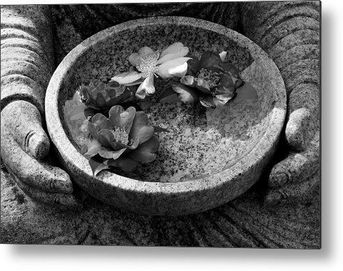 Buddha Metal Print featuring the photograph Devotional black-and-white version by Dean Harte
