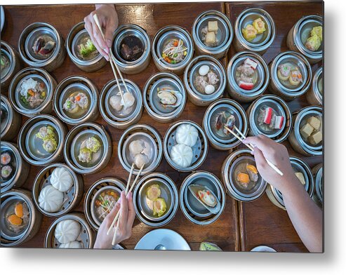 Dimsum Metal Print featuring the photograph Dim sum breakfast food party by Anek Suwannaphoom