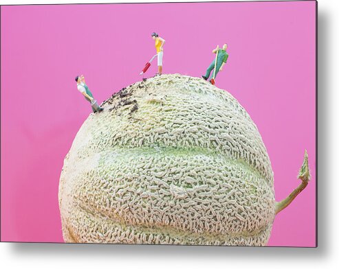 Clean Metal Print featuring the painting Dirty Cleaning On Sweet Melon II Little People On Food by Paul Ge