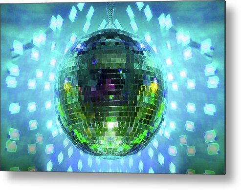 Disco Ball Metal Print featuring the photograph Disco Ball Light Blue by Andee Design