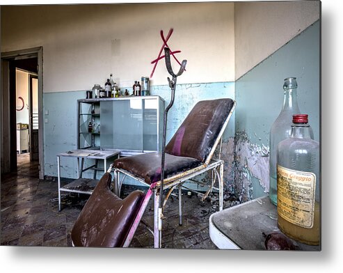Abandoned Building Metal Print featuring the photograph Doctor chair awaits patient - urbex by Dirk Ercken
