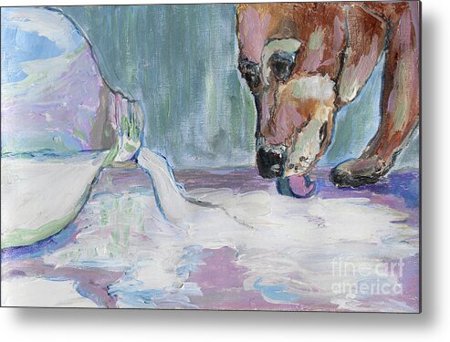 Dog Metal Print featuring the photograph Dog and Spilled Milk by Jeanne Forsythe