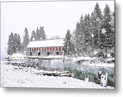 Down East Maine Smokehouse Snowscape Metal Print featuring the photograph Down East Maine Smokehouse Snowscape by Marty Saccone