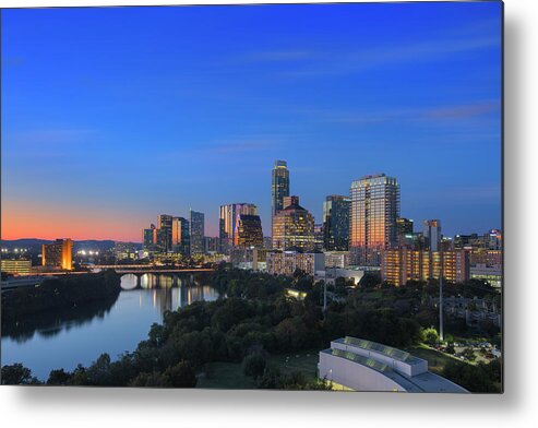 Austin Texas Images Metal Print featuring the photograph Downtown Austin Skyline at Dusk 2 by Rob Greebon