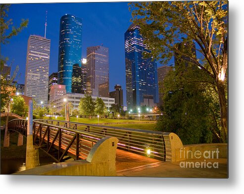 Walk Metal Print featuring the photograph Dowtown Houston by night by Olivier Steiner