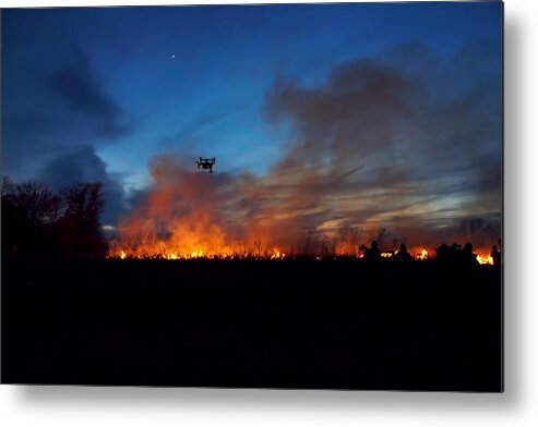 Flint Hills Burn Metal Print featuring the photograph Drone and Flinthills Burn by Alan Hutchins