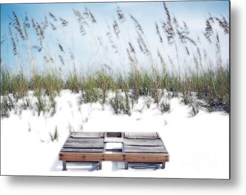 Destin Metal Print featuring the photograph Dual Wooden Tanning Beds on White Sand Dune Destin Florida Diffuse Glow Digital Art by Shawn O'Brien