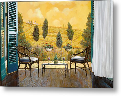 Terrace Metal Print featuring the painting due bicchieri di Chianti by Guido Borelli