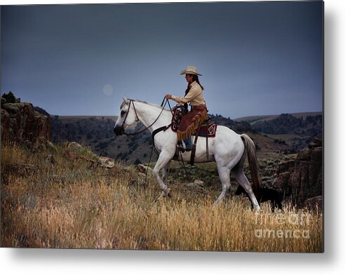 Cowgirl Metal Print featuring the photograph Dusk Ride by Terri Cage