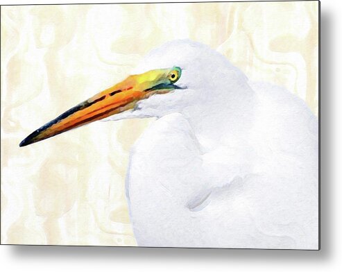 Egret Thoughts Metal Print featuring the painting Egret Thoughts by DiDesigns Graphics