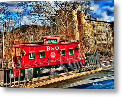 Ellicott Metal Print featuring the digital art Ellicott City Train and Factory by Stephen Younts