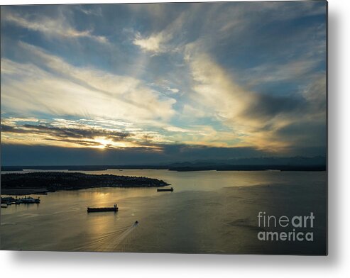 Seattle Metal Print featuring the photograph Elliott Bay Dramatic Skies at Dusk by Mike Reid