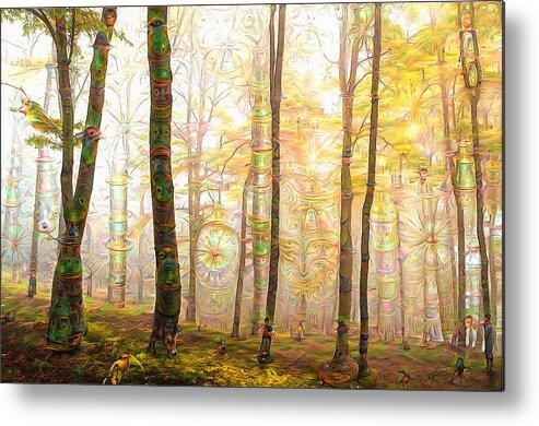 Forest Metal Print featuring the digital art Enchanted surreal deep dream forest by Matthias Hauser