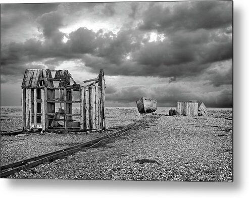 Black And White Landscape Metal Print featuring the photograph End Of The Line in Black and White by Gill Billington