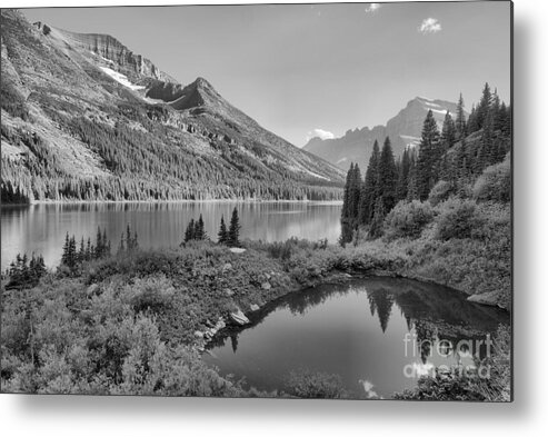 Josephine Metal Print featuring the photograph Evening At Lake Josephine Black And White by Adam Jewell