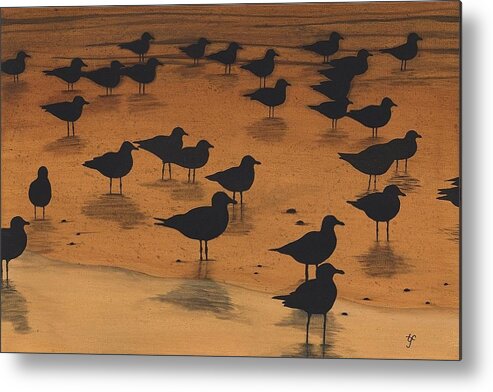 Gull Metal Print featuring the painting Evening With Gulls by Twyla Francois