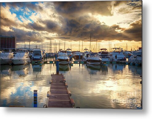 Dock Metal Print featuring the photograph evening yachts marine, Algarve, Portugal by Ariadna De Raadt