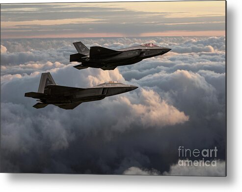 F35 And F22 Metal Print featuring the digital art F22 with F35 by Airpower Art
