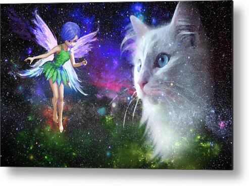 Fairy Metal Print featuring the digital art Fairy Encounters Cat by Yuichi Tanabe