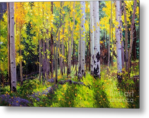 Aspen Tree Metal Print featuring the painting Fall Aspen Forest by Gary Kim