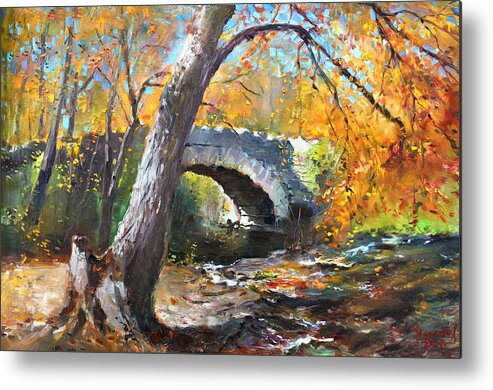 Bridge Metal Print featuring the painting Fall at Three Sisters Islands by Ylli Haruni